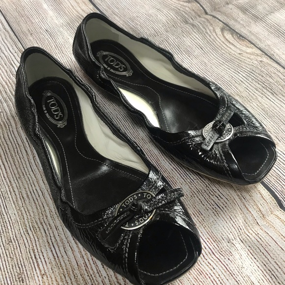 Tod’s patent black leather peep toe flat - Picture 3 of 5